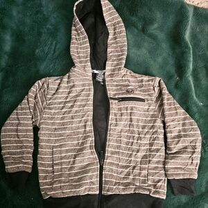 Shaun white kids hooded gray white striped sweater jacket